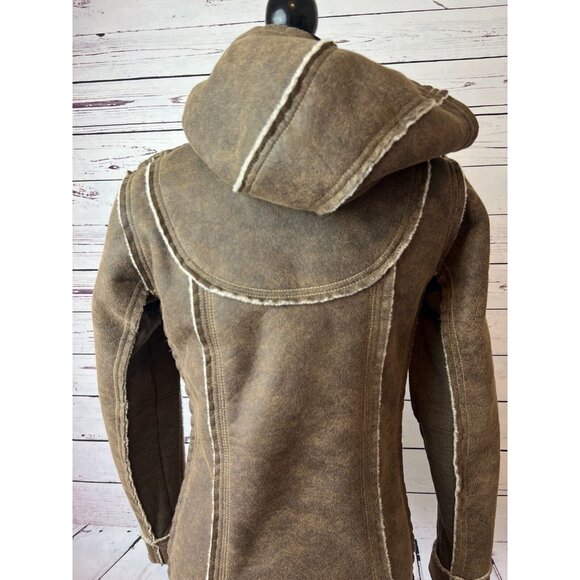 KUHL Projekt Dani Sherpa Jacket Lined Coat Faux Leather XS Extra Small Hooded - Picture 8 of 12